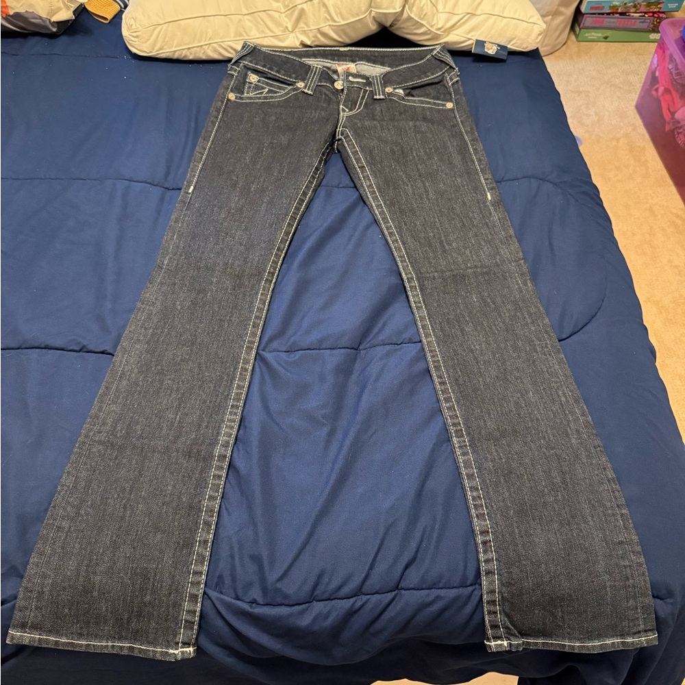 True religion dark wash straight leg jean